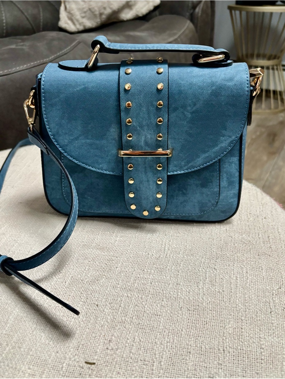 Blue Stud-Accent Crossbody Bag